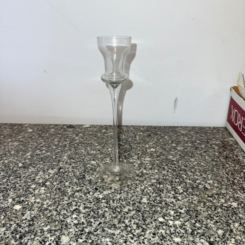 Vintage Candlestick Holder Unisex 9 Inch Clear Glass